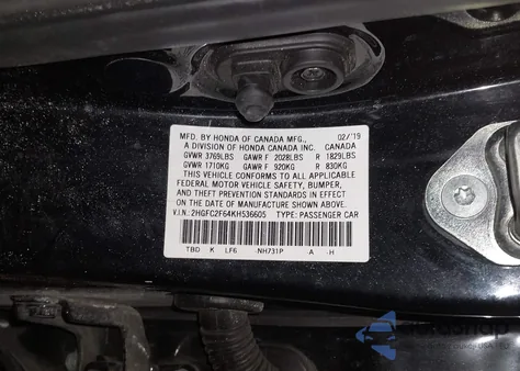 2019 Honda Civic Lx z USA, uszkodzony, nr VIN 2HGFC2F64KH536605